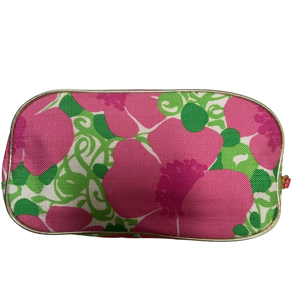 Lilly Pulitzer Estee Lauder Pink Green Floral Cosmetic Makeup Bag Travel Case